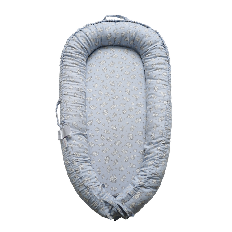 Premium Portable Adjustable Infant Lounger - Cotton_Muslin-BlueFloral