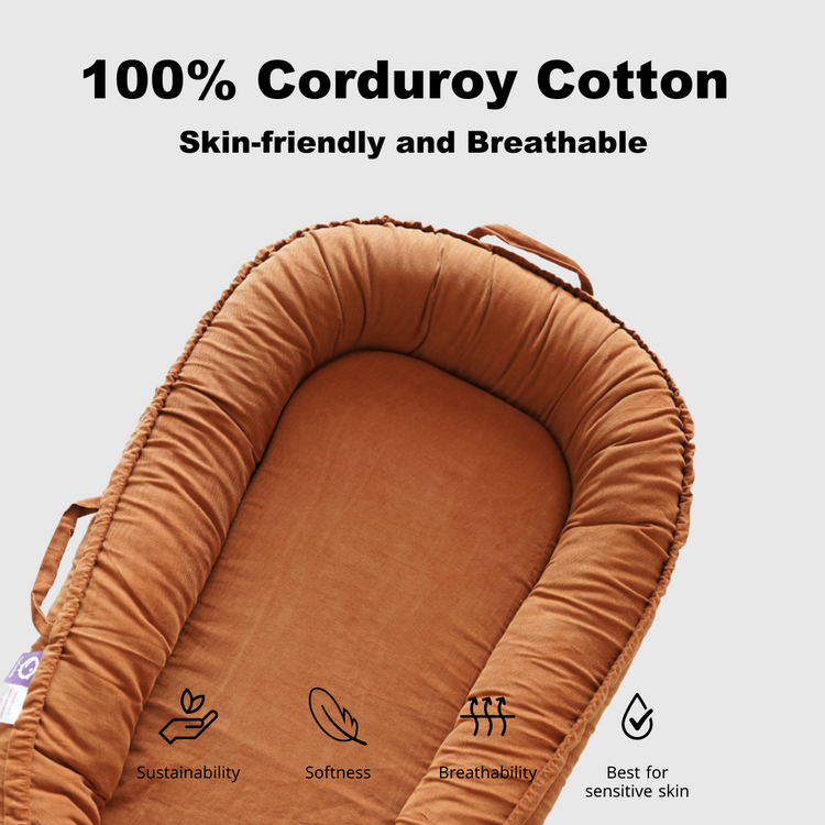 Premium Portable Adjustable Classic Baby Lounger - Corduroy Cotton -GoldenBrown