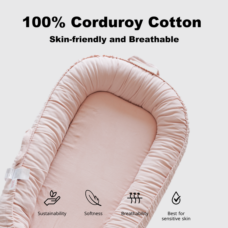Premium Portable Adjustable Classic Baby Lounger - Corduroy Cotton -MistyRose