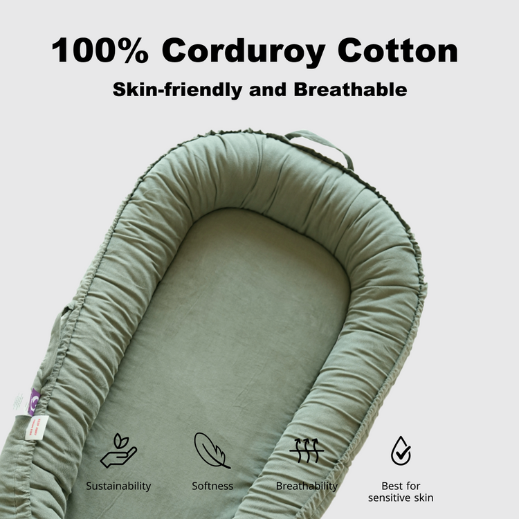 Premium Portable Adjustable Classic Baby Lounger - Corduroy-SageGreen