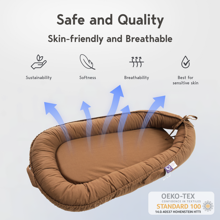 Premium Portable Adjustable Classic Baby Lounger - Cotton-GoldenBrown
