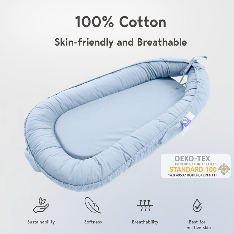 Premium Portable Adjustable Infant Lounger - Cotton-BabyBlue