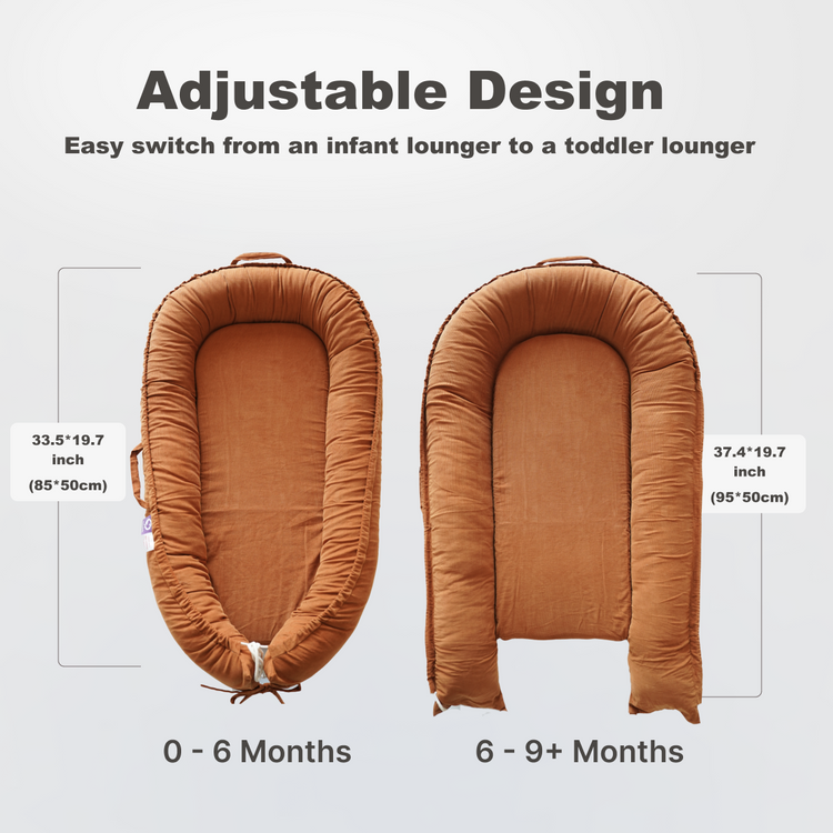 Premium Portable Adjustable Classic Baby Lounger - Corduroy Cotton -GoldenBrown