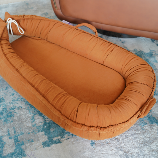 Premium Portable Adjustable Classic Baby Lounger - Corduroy Cotton -GoldenBrown