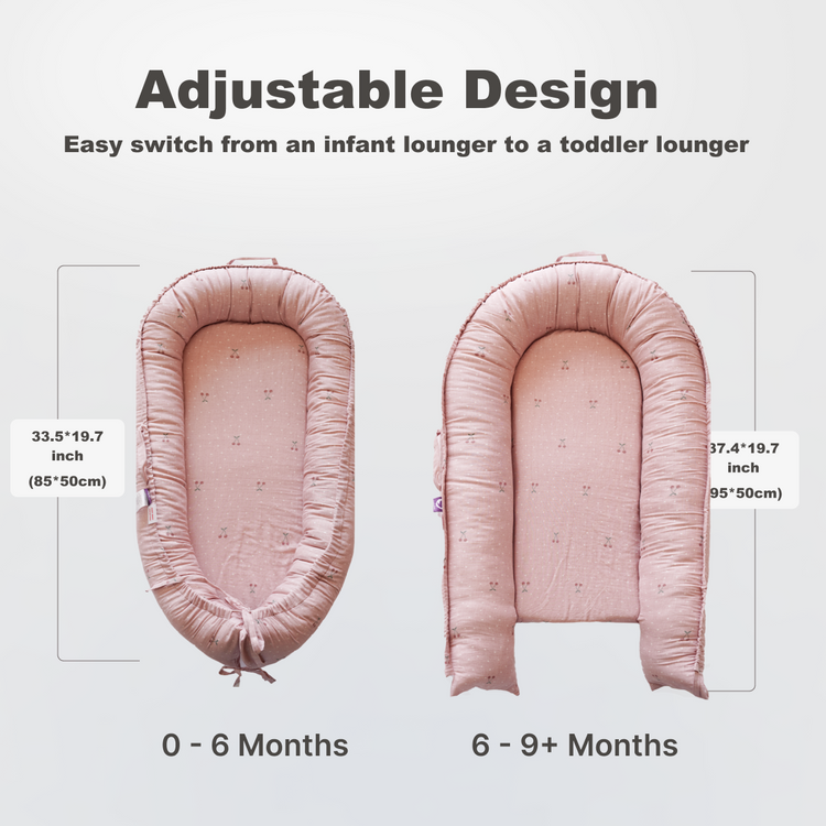Premium Portable Adjustable Classic Baby Lounger - Cotton_Muslin-Cherry