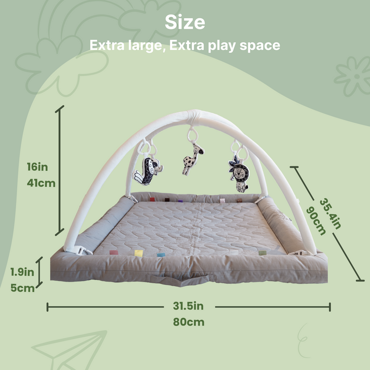 Play Gym with 5 Sensory Toys, Thick & Plush Playmat for Floor, Tummy Time Mat (Gray,Black&White Toys)