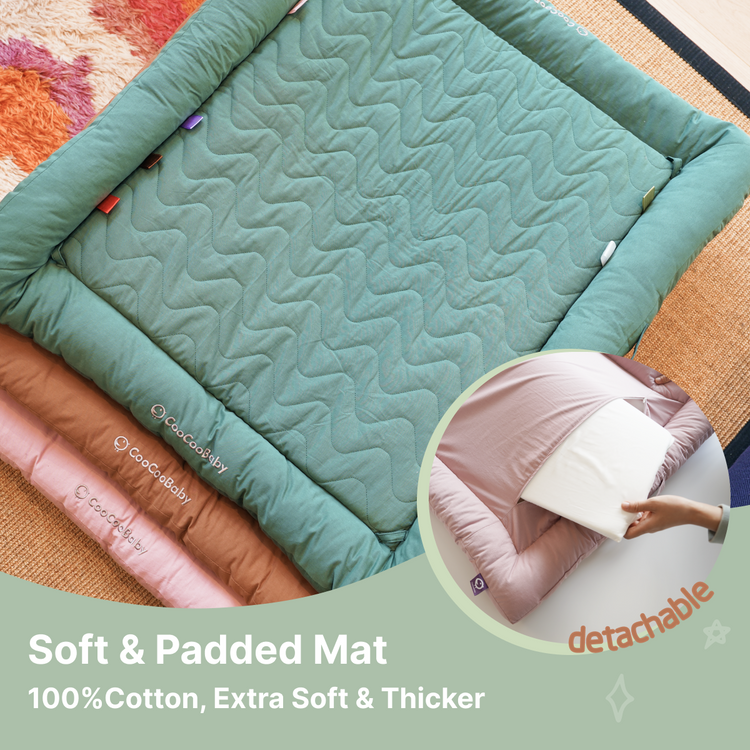 Play Gym with 5 Sensory Toys, Thick & Plush Playmat for Floor, Tummy Time Mat (SageGreen,Color Toys)