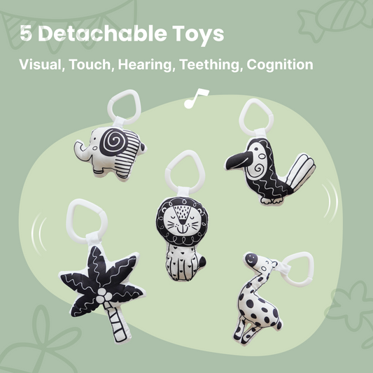 Play Gym with 5 Sensory Toys, Thick & Plush Playmat for Floor, Tummy Time Mat (Gray,Black&White Toys)