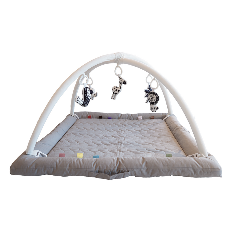 Play Gym with 5 Sensory Toys, Thick & Plush Playmat for Floor, Tummy Time Mat (Gray,Black&White Toys)