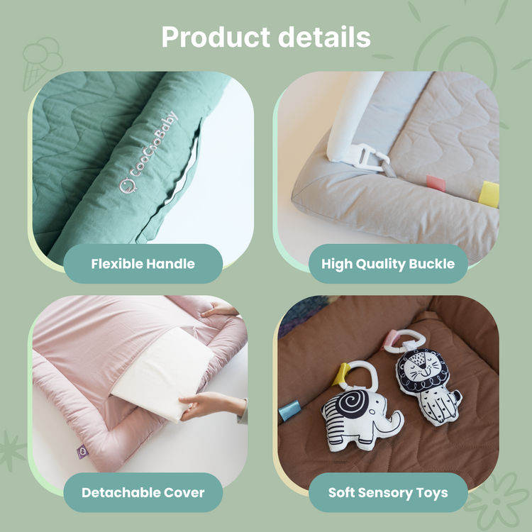 Play Gym with 5 Sensory Toys, Thick & Plush Playmat for Floor, Tummy Time Mat (Gray,Black&White Toys)